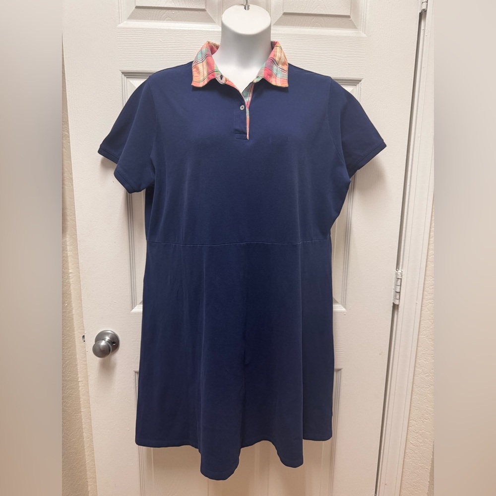Lands' End Navy Blue Dress with Plaid Detail